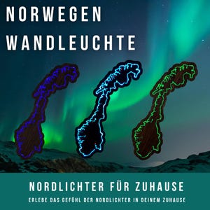 Wandleuchte Norwegen Landkarte  Nordlichter  Polarlicht Dekoration, Norwegen Geschenk für Wanderer & Naturfreunde