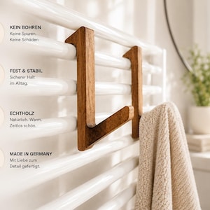 Wooden towel hook for radiators | Towel holder without drilling | Bathroom radiator hook | Bathroom heating accessory | Handmade in Germany image 1