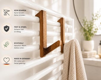Handtuchhaken Heizkörper aus Holz – Handtuchhalter ohne Bohren – Heizkörperhaken Bad – Handtuchhalter für Badheizung – Badezimmer Organizer
