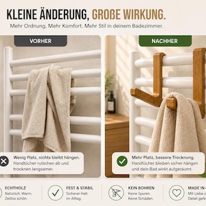 Wooden towel hook for radiators | Towel holder without drilling | Bathroom radiator hook | Bathroom heating accessory | Handmade in Germany image 2
