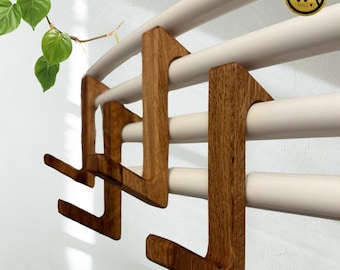 Heizkörperhaken, Kleiderhaken aus Holz,  Handtuchhalterung für Badezimmer – Praktische Handtuchhaken für Heizung (Max. 20mm Rohrdurchmesser)