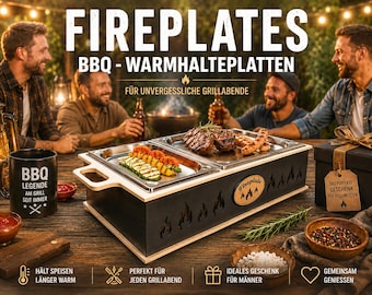 Personalized Fireplate BBQ Warming Plate Made of Wood – Grill Warmer for Food & Sauces – Gift for BBQ Enthusiasts