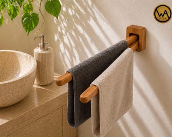 Swivel wooden towel rack – space-saving for the bathroom, solid oak, ideal for guest toilets & small bathrooms