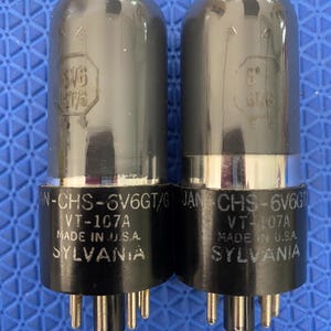 Matched Pair Sylvania 6V6 6V6GT JAN-CHS-6V6GT VT107A 6P6 6P6P Vacuum Tubes Valves Silver and Gray Milspec NOS-Testing