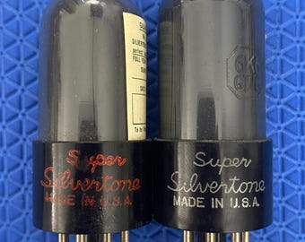 Par de válvulas de vacío Super Silvertone 6K6 6K6GT de vidrio gris, nuevas sin usar (NOS NIB)