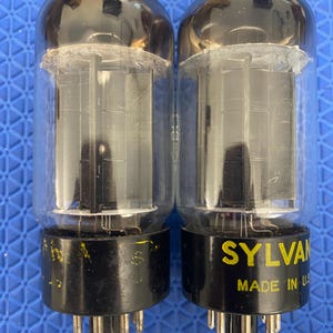 Matched Pair Sylvania 6L6 6L6GB Black Plate Vacuum Tubes Valves