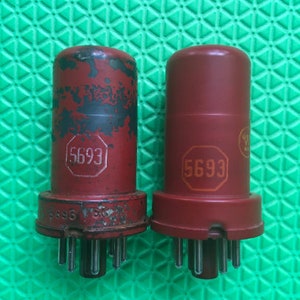 Matched Pair RCA 5693 6SJ7 Vacuum Tubes Valves Industrial Grade Red Bottle