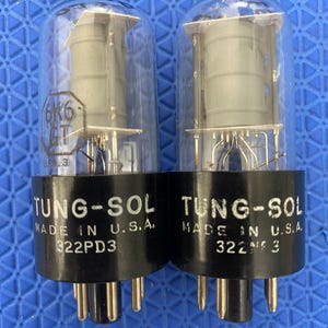 Pair Tung-Sol 6K6 6K6GT Vacuum Tubes Valves Black Plate Clear NOS-Testing