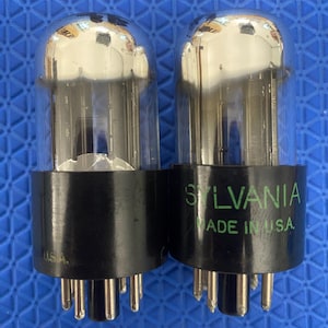 Matched Pair Sylvania 6SN7 6SN7GTA Vacuum Tubes Valves Black Wing Plate Silver Top Chrome Dome NOS-Testing