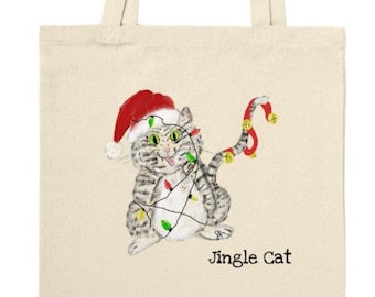 Jingle Cat - Classic 100% Cotton Tote Bag, 10 litres, Eco Reusable Bag