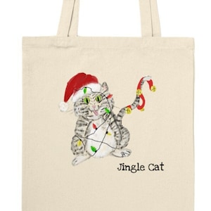 Jingle Cat - Klassische Einkaufstasche aus 100% Baumwolle, 10 Liter, Wiederverwendbare Tasche