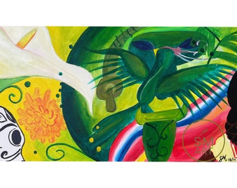 Mexico - surrealist acrylic painting of Mexican culture - 60 x 30 cm