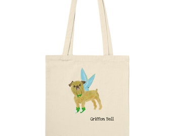 Griffon Bell - Classic 100% Cotton Tote Bag, 10 litres, Eco Reusable Bag