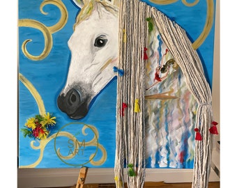 Showtime - Acrylic & Oil surrealist horse painting - 80 x 80 cm