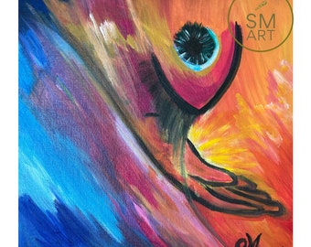 Amanecer - acrylic surrealist painting of Dawn - 30 x 30 cm