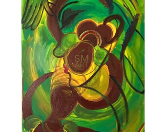 Rhythm - acrylic surrealist painting of dancers - 30 x 40 cm