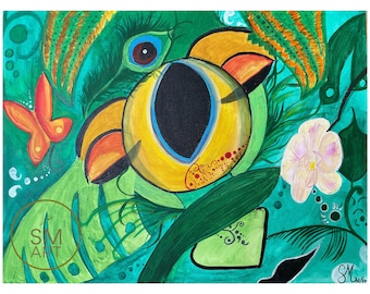 Sanctuary - meditative forest acrylic surrealist painting - 60 x 45 cm