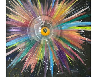 Eggsplosion! (3D Oil) - Egg eye surrealist oil painting - 40 x 40 cm