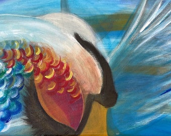 Alma de lago - (Lake Soul) - Swan surrealist acrylic painting - 50 x 20 cm