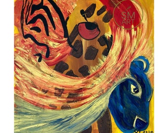 Africa - acrylic surrealist painting of African animals - 50 x 50 cm