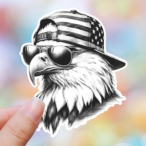 Sticker patriotique pygargue à tête blanche, cadeaux du 4 juillet, autocollant militaire cool, sticker fête de l'indépendance, autocollant drapeau américain, autocollant liberté