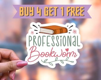 Professional Bookworm stickers, funny book stickers, books laptop decals, tumbler stickers, car stickers, water bottle sticker,  journaling