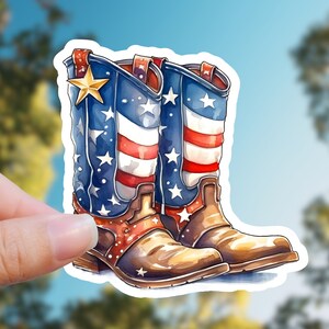 Sticker bottes de cowboy patriotique, sticker bottes de cow-girl drapeau USA, cadeau 4 juillet, sticker carter cowboy, chitlin rodéo, western country girl