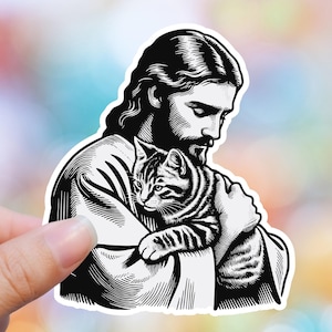 Jesus and Cats Sticker, Funny Jesus Sticker, Funny Holiday Gifts For Her, Cute Tumbler Sticker, Sarcastic Water Bottle Sticker, Laptop