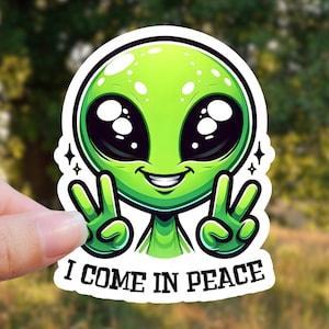 Alien Sticker Alien Sticker Funny Sticker Extraterrestrial Sci Fi Sticker UFO Sticker Aliens UFO Water Bottle Sticker Laptop Sticker Cute