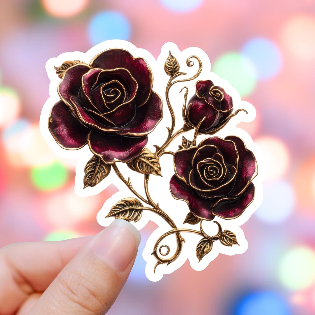 Red Roses Aesthetic Stickers Dark Red Rose Sticker, Valentines Stickers, Romantic Flower Decal ...