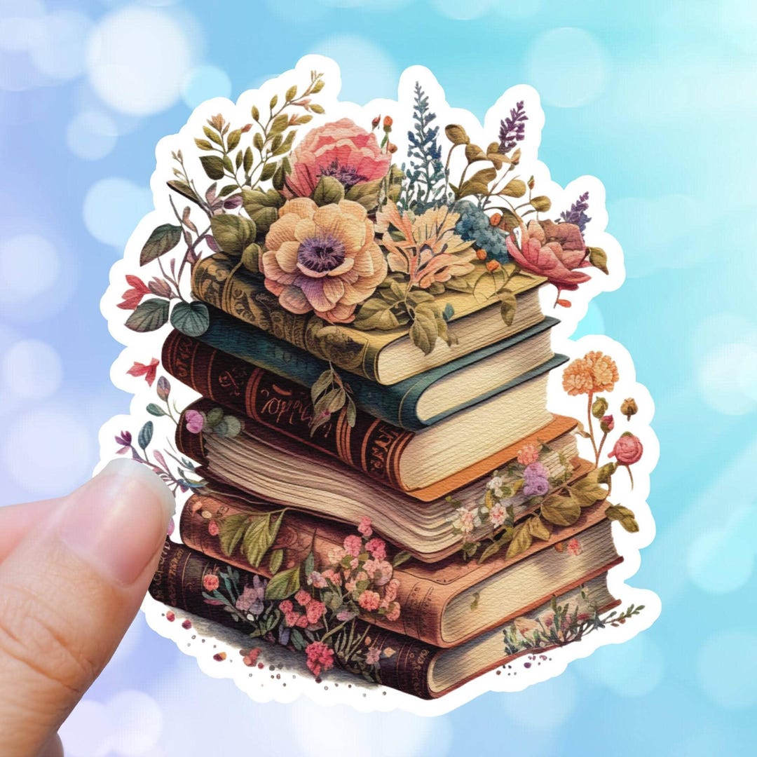 Stack of Books Sticker, Books and Flowers Sticker, Booktok Sticker ...