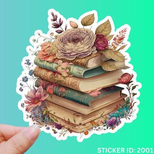 Vintage Stack of Books Sticker Reader Sticker Dark Romance Flower Sticker Books and Flowers Roses Sticker Laptop Sticker Kindle Sticker TBR