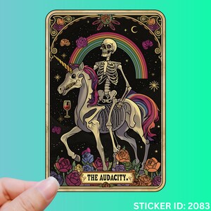 Pegatina de la carta del tarot "La Audacia", pegatinas de memes divertidos, calcomanía de esqueleto, pegatina gótica para Kindle, pegatina de bruja para portátil, calcomanía de fantasía para vaso