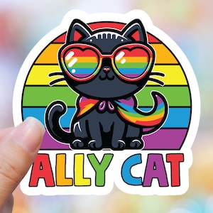 Sticker chat allié, Stickers Fierté, Sticker LGBTQ, Sticker arc-en-ciel, Sensibilisation au mois de la fierté, Sticker pour ordinateur portable, Sticker Gay Pride, Sticker bouteille d'eau