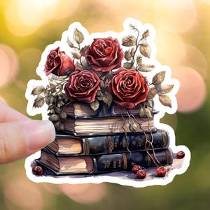 Stack of Books Sticker Antique Books Book Sticker Flower Sticker Flowers Laptop Sticker Reader Sticker Dark Romance Bookish Sticker Roses