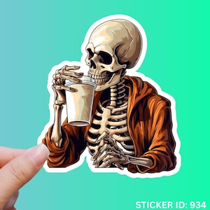Coffee Skeleton Sticker Skull Sticker Coffee Sticker Skeleton Caffeine Sticker Drinking Coffee Laptop Sticker Mug Sticker Creepy Spooky