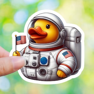 Sticker canard américain en caoutchouc, Sticker canard astronaute avec drapeau des Etats-Unis, cadeaux 4 juillet, étiquette patriotique, Sticker canard spatial, bouteille d'eau