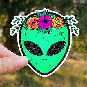 Alien Sticker Alien Sticker Funny Sticker Extraterrestrial Sci Fi Sticker UFO Sticker Aliens UFO Water Bottle Sticker Laptop Sticker Cute