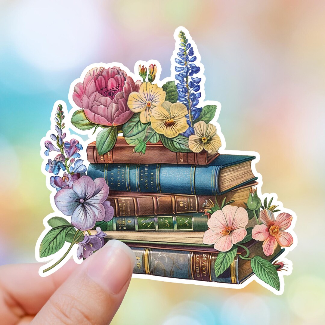 Sticker Book Decorations Antique Books Stack of Books Flower Sticker Book Sticker Reader Sticker ...