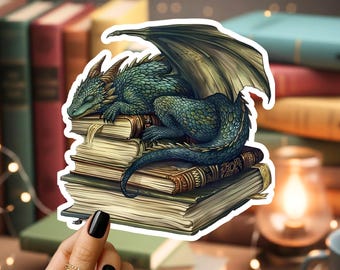 Book Dragon Laminated Sticker, Fantasy Kindle Decal