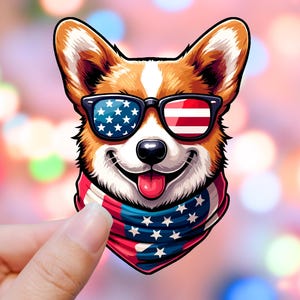 Sticker corgi, sticker drapeau américain, sticker 4 juillet, sticker chien des Etats-Unis, stickers patriotiques, cadeau de fête de l'indépendance, sticker bouteille d'eau