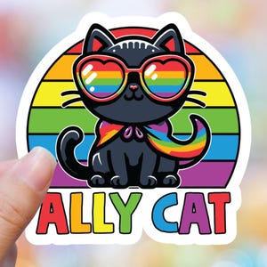 Sticker chat allié, Stickers Fierté, Sticker LGBTQ, Sticker arc-en-ciel, Sensibilisation au mois de la fierté, Sticker pour ordinateur portable, Sticker Gay Pride, Sticker bouteille d'eau