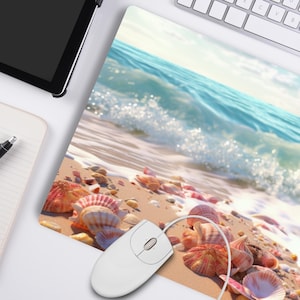Ocean Wave Desk Mat, Beach Mouse Pad, Coastal Desk Decor, Sea Shells Mouse Mat, Gaming Mouse Pad, Computer Accessories Gift For Mom, Laptop