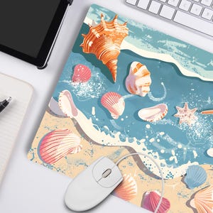 Beach Mouse Pad, Seashell Gaming Mouse Pad, Nautical Decor, Office Accessories, Coworker Gift, Coastal Computer Mat, Desk Accessories Gift