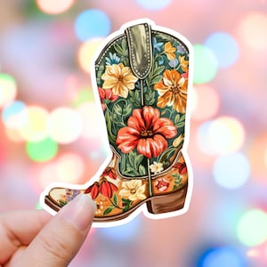 Autocollant pour bottes de cow-boy, bottes, cow-girl de l'ouest des États-Unis, vie à la ferme, col bleu, Amérique du 4 juillet, autocollant de fierté, autocollant de botte, autocollant pour chaussures, fleurs
