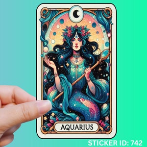 Sticker tarot Verseau Sticker pour ordinateur portable Sticker tarot Sticker fantaisie Sticker zodiaque Sticker astrologie Sticker diseuse de bonne aventure Sticker tarot