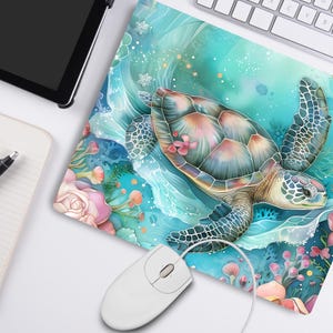 Sea Turtle Mouse Pad, Beach Desk Mat, Unique Gift For Mom, Office Accessories, Tropical Laptop Pad, Gaming Mouse Pad, Computer Accessories