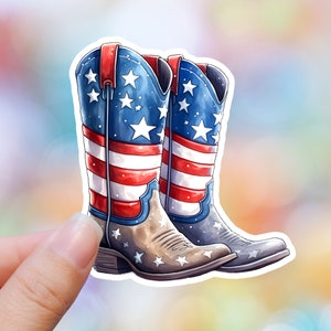 Sticker bottes de cowboy patriotique, cadeau 4 juillet, sticker bottes de cow-girl drapeau USA, sticker fête de l'indépendance, étiquette western life, sticker pays