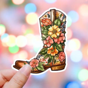 Autocollant pour bottes de cow-boy, bottes, cow-girl de l'ouest des États-Unis, vie à la ferme, col bleu, Amérique du 4 juillet, autocollant de fierté, autocollant de botte, autocollant pour chaussures, fleurs