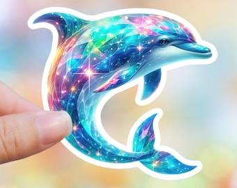 Dolphin Water Bottle Stickers, Beach Stickers, Beachy Boho Decal, Sea Life Sticker, Ocean Sticker, Waterproof Sticker, Vacation Sticker